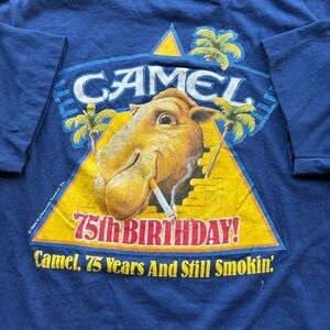 Vintage single stitch 80's navy blue camel cigarette shirt